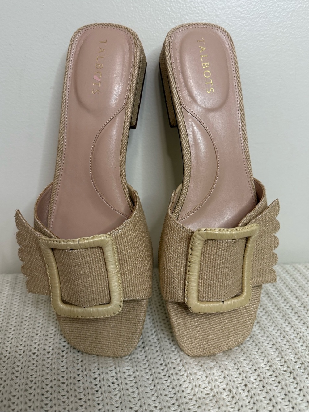 Talbots Beige Raffia Buckle Slide Mules sandals size 10
